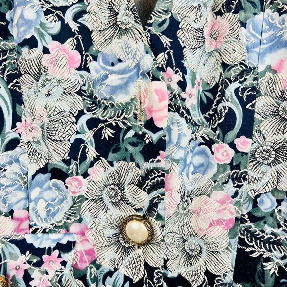 Vintage 90s Breakin’ Loose Navy Floral Tapestry Blazer - Picture 11 of 15
